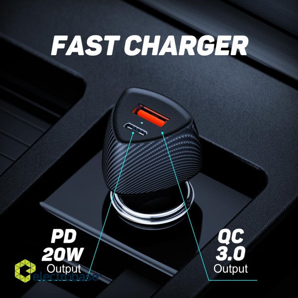 Tellur FCC10 car charger 38W, 6A (PD20W + QC3.0) black paveikslėlis 4