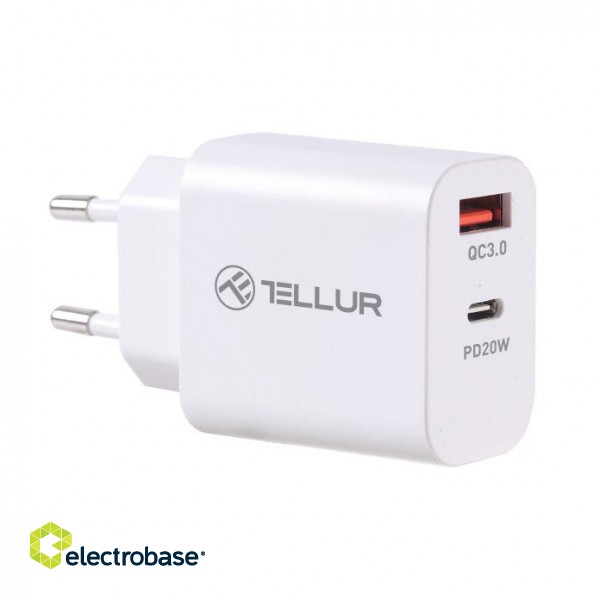 Tellur Dual Port Wall Charger PDHC PD 20W + QC3,0 18W White фото 1