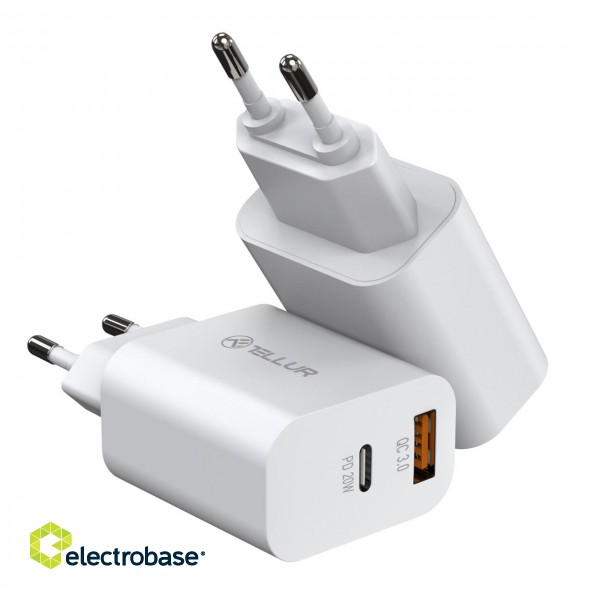 Tellur Dual Port Wall Charger PDHC PD 20W + QC3,0 18W White image 4