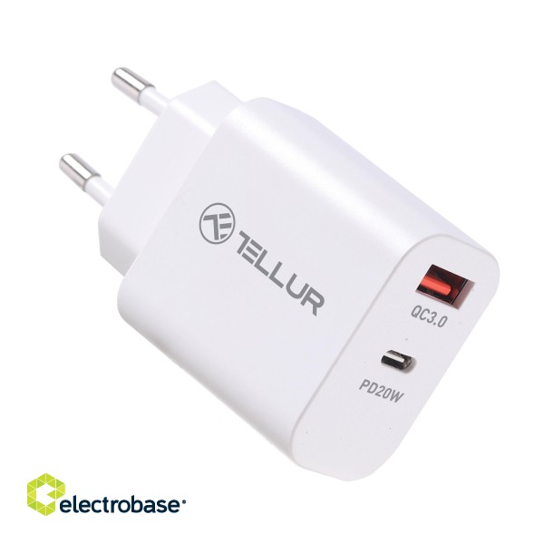Tellur Dual Port Wall Charger PDHC PD 20W + QC3,0 18W White image 3
