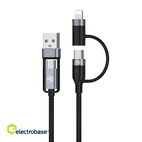 Tellur 4in1 Cable USB/Type-C to Type-C (PD65W)/Lightning (PD20W) 1m black image 1