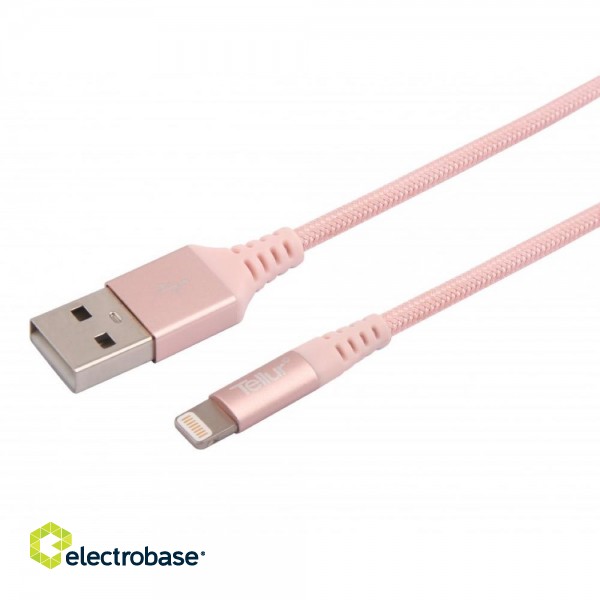 Tellur Data cable, Apple MFI Certified, USB to Lightning, made with Kevlar, 2.4A, 1m rose gold фото 1