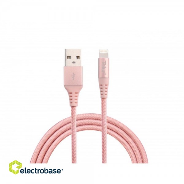 Tellur Data cable, Apple MFI Certified, USB to Lightning, made with Kevlar, 2.4A, 1m rose gold image 2
