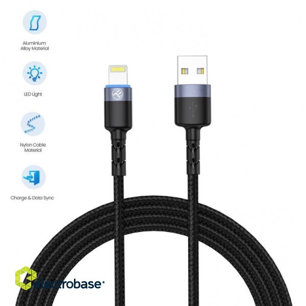 Tellur Data cable USB to Lightning LED, Nylon Braided, 1.2m black paveikslėlis 2