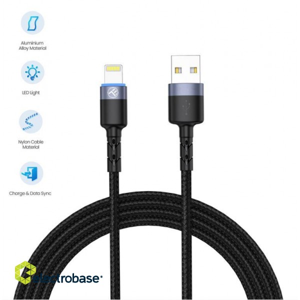 Tellur Data Cable USB to Lightning with LED Light 2m Black image 2