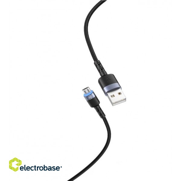 Tellur Data Cable USB to Micro USB LED Nylon Braided 1.2m Black image 2