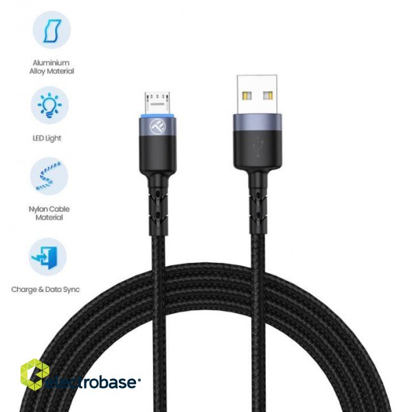Tellur Data Cable USB to Micro USB LED Nylon Braided 1.2m Black image 4
