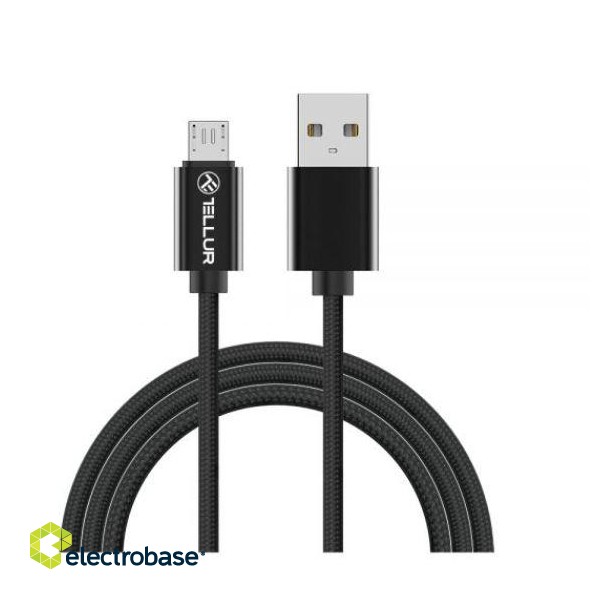 Tellur Data cable, USB to Micro USB, Nylon Braided, 1m black image 1