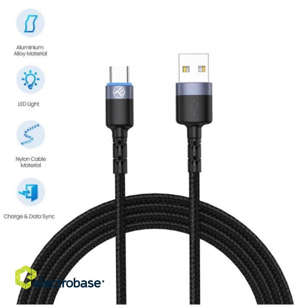 Tellur Data Cable USB to Type-C LED Light Nylon 2m Black paveikslėlis 4