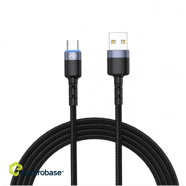 Tellur Data Cable USB to Type-C LED Nylon Braided 1.2m Black paveikslėlis 1