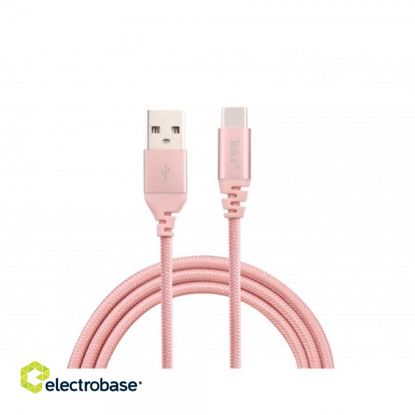 Tellur Data cable, USB to Type-C, made with Kevlar, 3A, 1m rose gold image 2