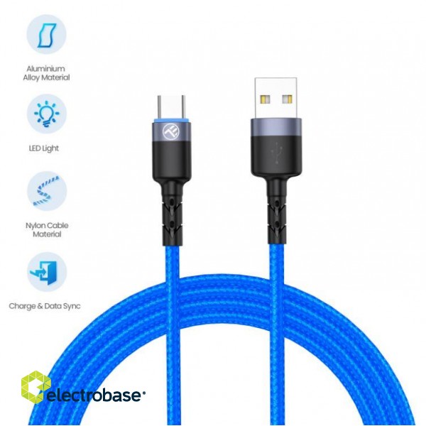 Tellur Data Cable USB to Type-C with LED Light 3A 1.2m Blue image 2
