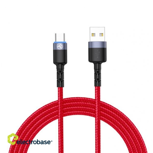 Tellur Data Cable USB to Type-C with LED Light 3A 1.2m Red фото 1