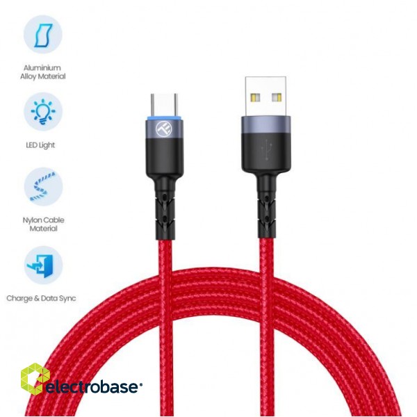 Tellur Data Cable USB to Type-C with LED Light 3A 1.2m Red paveikslėlis 2