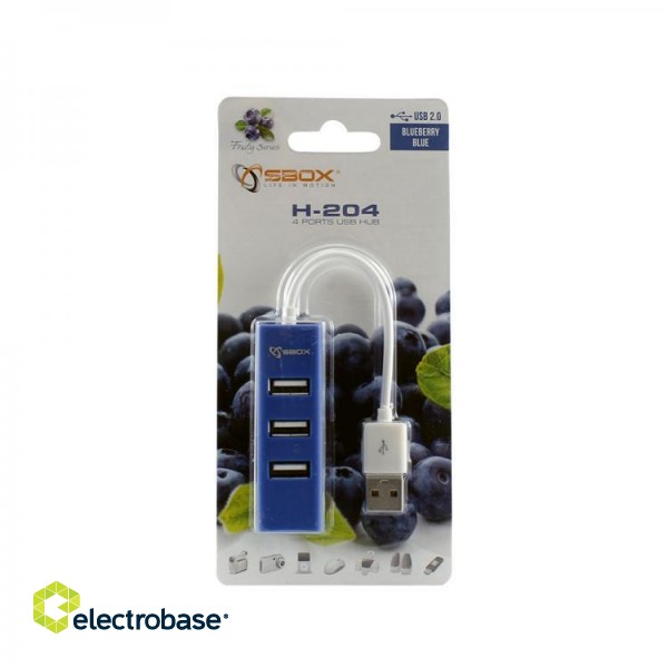 Sbox H-204 USB 4 Ports USB HUB blueberry blue paveikslėlis 3
