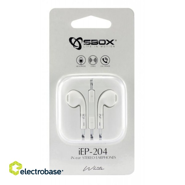 Sbox iN ear Stereo Earphones iEP-204W white фото 3