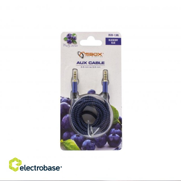 Sbox 3535-1.5BL AUX Cable 3.5mm to 3.5mm Blueberry Blue image 2