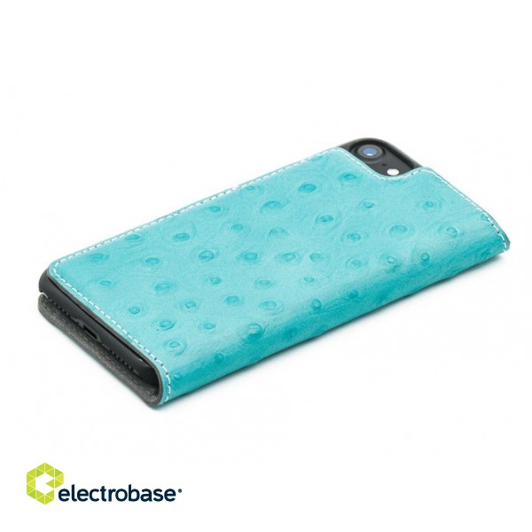 Tellur Book case Ostrich Genuine Leather for iPhone 7 turquoise фото 2