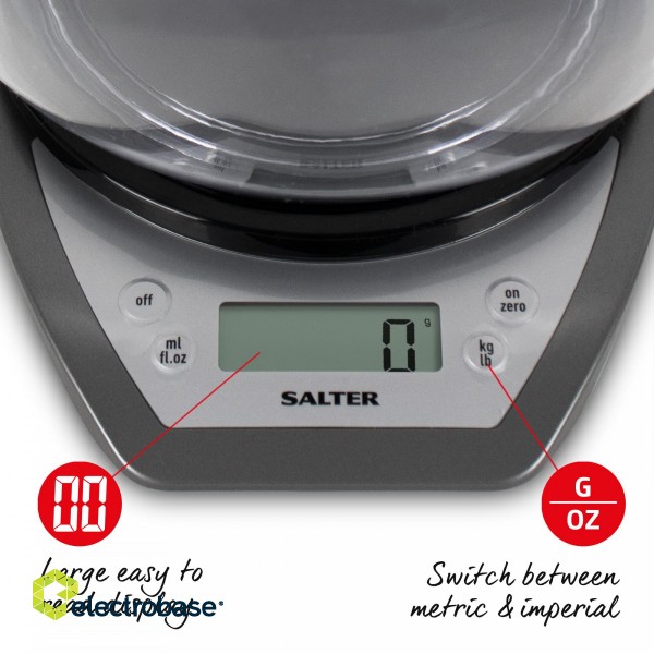 Salter 1024 SVDR14 Electronic Kitchen Scales with Dual Pour Mixing Bowl silver image 3