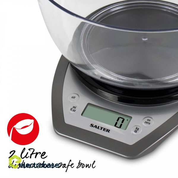 Salter 1024 SVDR14 Electronic Kitchen Scales with Dual Pour Mixing Bowl silver image 4