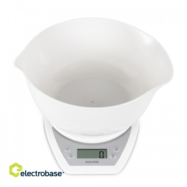 Salter 1024 WHDR14 Digital Kitchen Scales with Dual Pour Mixing Bowl white image 1