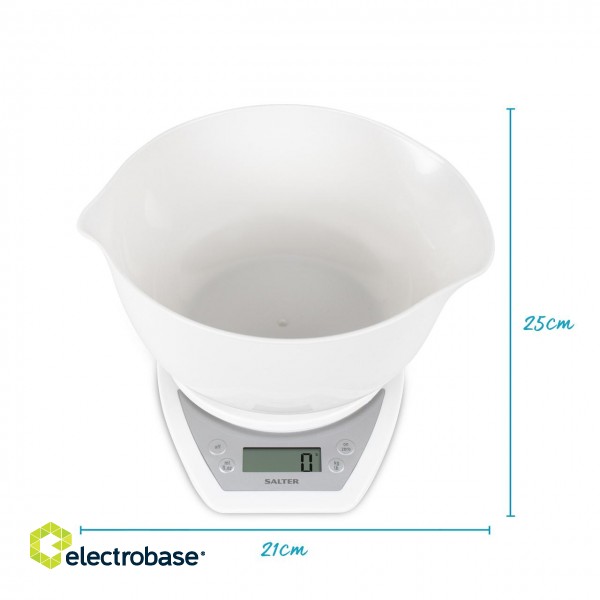 Salter 1024 WHDR14 Digital Kitchen Scales with Dual Pour Mixing Bowl white фото 2