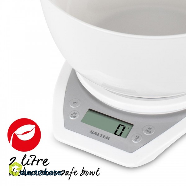 Salter 1024 WHDR14 Digital Kitchen Scales with Dual Pour Mixing Bowl white фото 4