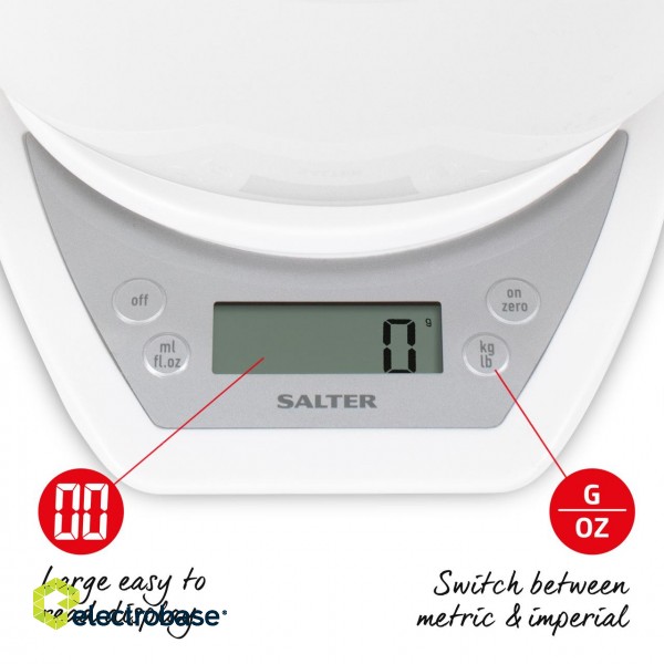 Salter 1024 WHDR14 Digital Kitchen Scales with Dual Pour Mixing Bowl white paveikslėlis 5
