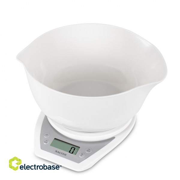 Salter 1024 WHDR14 Digital Kitchen Scales with Dual Pour Mixing Bowl white фото 6