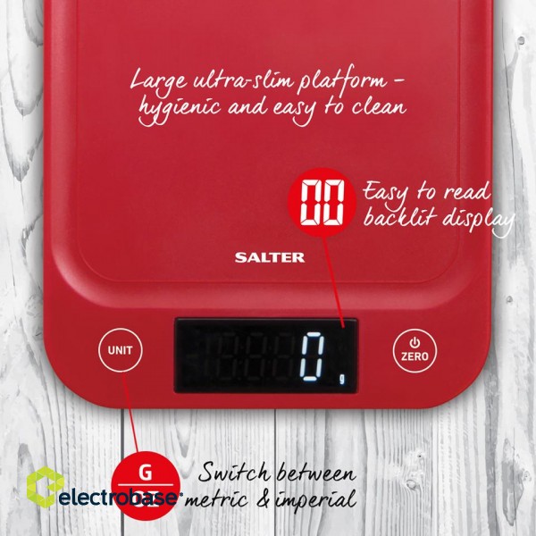 Salter 1067 RDDRA Digital Kitchen Scale, 5kg Capacity red фото 6
