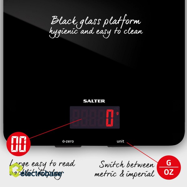 Salter 1150 BKDR 5kg Glass Electronic Kitchen Scales - Black paveikslėlis 4
