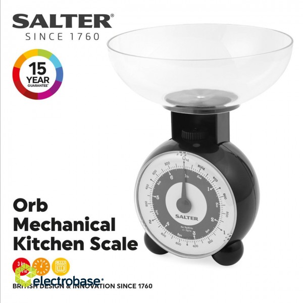 Salter 139 BKFEU16 Orb Kitchen Scale Black paveikslėlis 2