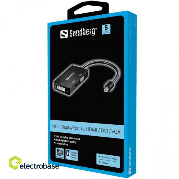 Sandberg 509-12 Adapter MiniDP>HDMI+DVI+VGA paveikslėlis 2