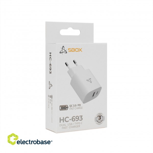 Sbox HC-693 USB home charger 20W QC white фото 5