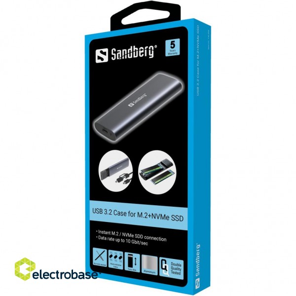 Sandberg 136-39 USB 3,2 Case for M.2+NVMe SSD image 7
