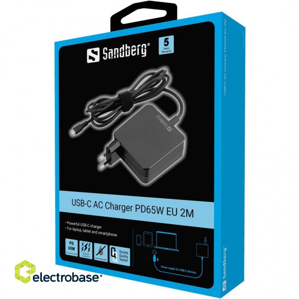 Sandberg 135-79 USB-C AC Charger PD65W EU 2M paveikslėlis 2