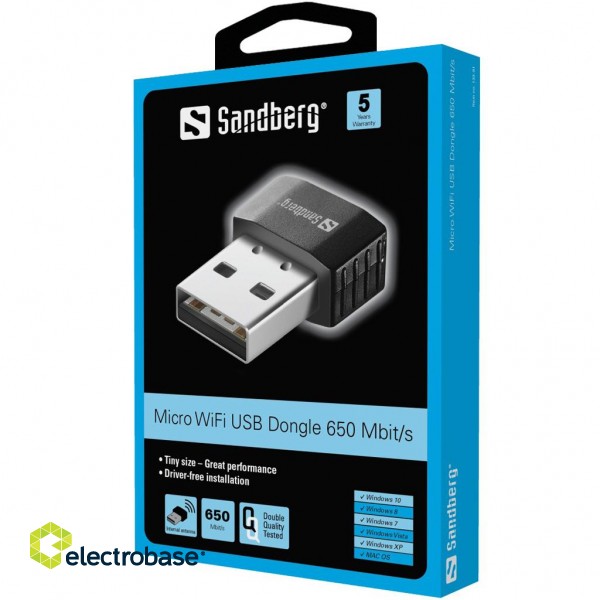 Sandberg 133-91 MIcro WiFi USB Dongle 650Mbit/s image 2