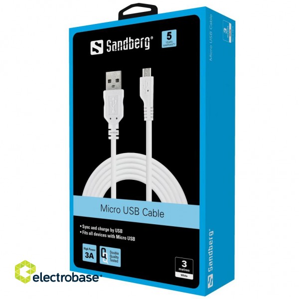 Sandberg 440-72 MicroUSB Sync/Charge Cable 3m paveikslėlis 2