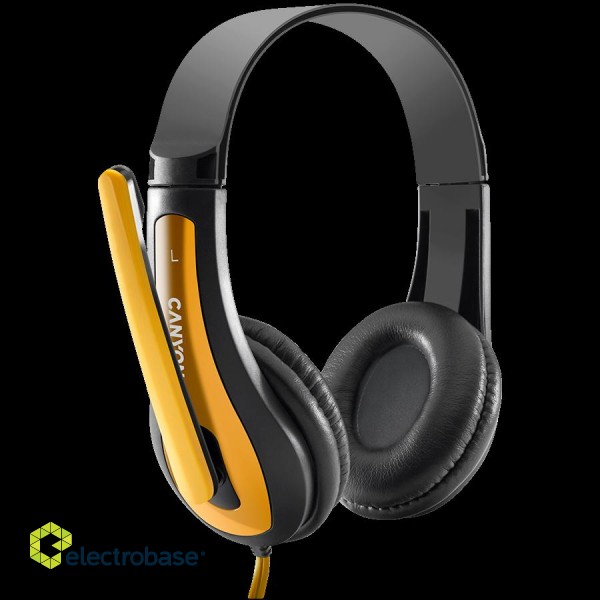 CANYON entry price PC headset, combined 3,5 plug, leather pads, Black-yellow paveikslėlis 3