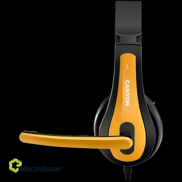 CANYON entry price PC headset, combined 3,5 plug, leather pads, Black-yellow image 4