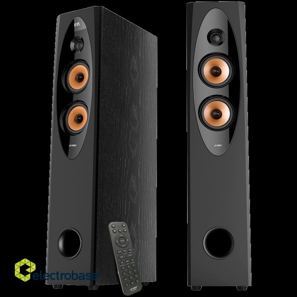 F&D T-60X PRO 2.0 Floorstanding Speakers, 120W RMS ( 60Wx2), 1'' Tweeter + 4'' Speakers x2 + 8'' Subwoofer for each channel, BT 5.3/Optical/COAXIAL/AUX/USB/Karaoke function/LED Display/Remote control/Microphone/Wooden, Touch buttons, Black