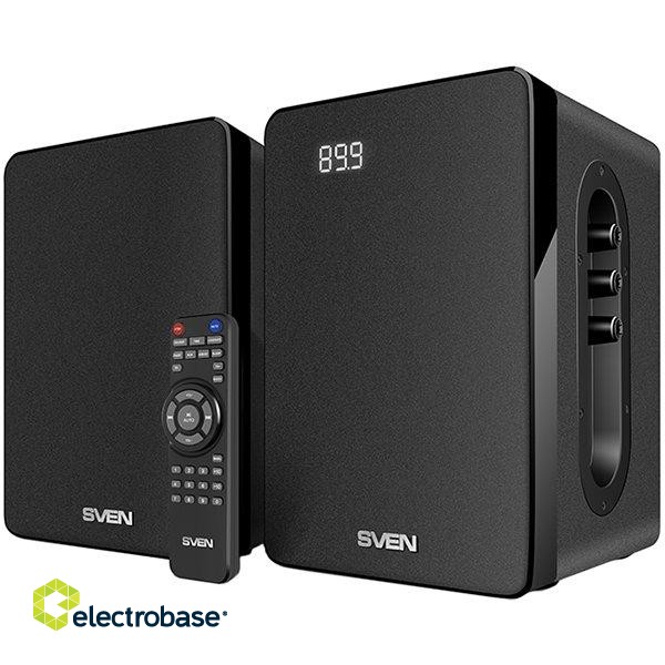 SVEN SPS-710 2x20W; Timbre and volume control; LED display; USB/SD-card support; FM radio; Headphone jack; Remote control; Built-in clock and alarm; Bluetooth