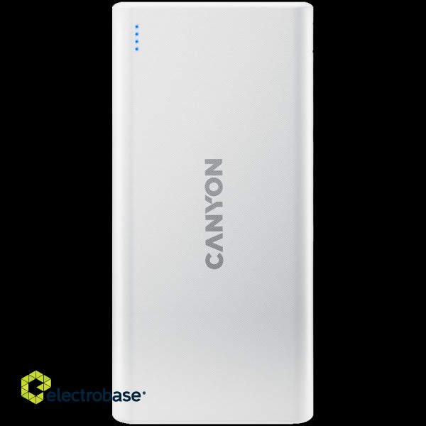 CANYON PB-106, Power bank 10000mAh Li-poly battery, Input 5V/2A, Output 5V/2.1A(Max), USB cable length 0.3m, 140*68*16mm, 0.24Kg, White image 1
