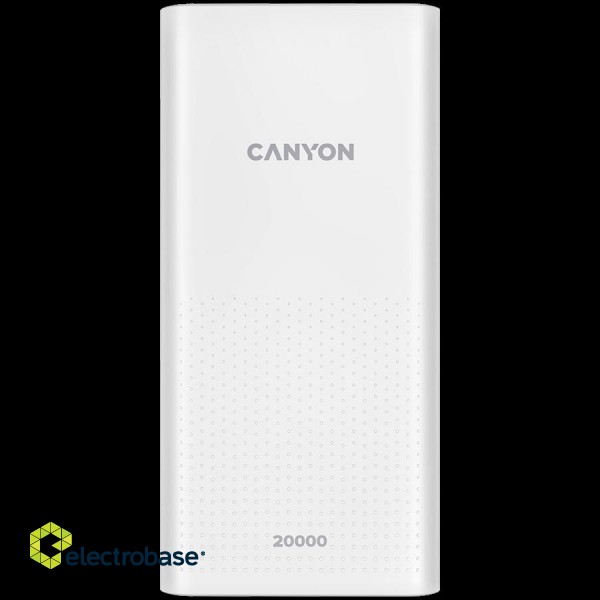 CANYON PB-2001, Power bank 20000mAh Li-poly battery, Input 5V/2A , Output 5V/2.1A(Max) , 144*69*28.5mm, 0.440Kg, white image 1