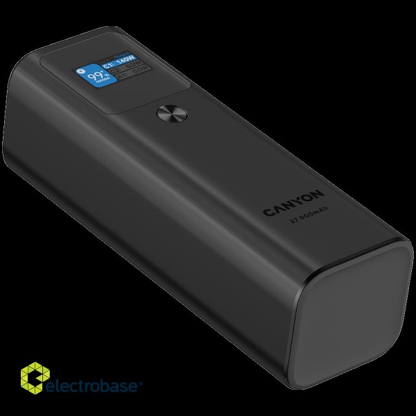CANYON PB-2010, allowed for air travel power bank 27000mAh/97.2Wh Li-poly battery, in/out:2xUSB-C PD3.1 140W, out:USB-A QC 3.0 22.5W,TFT display,Dark Grey image 5