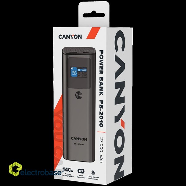 CANYON PB-2010, allowed for air travel power bank 27000mAh/97.2Wh Li-poly battery, in/out:2xUSB-C PD3.1 140W, out:USB-A QC 3.0 22.5W,TFT display,Dark Grey image 7