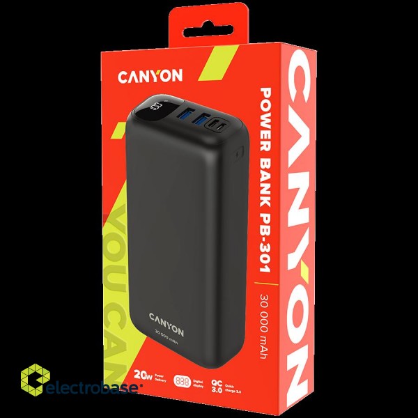 CANYON PB - 301, Power bank 30000mAh Li-poly battery, Input Micro: DC5V/2A, 9V/2A Input Type c PD :DC5V/3A, 9V/2A Output Type C PD:5V/3A,9V/2.2A,12V/1.5AOutput USB A1+USBA 2: 5V3A,5V/4.5A,4.5V/5A,9V2A,12V1.5A,22.5W quick charging cable 0.3m image 4