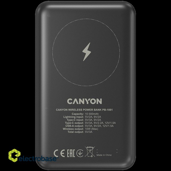 CANYON power bank PB-1001 10000 mAh PD 18W QC 3.0 Wireless 10W Black фото 4