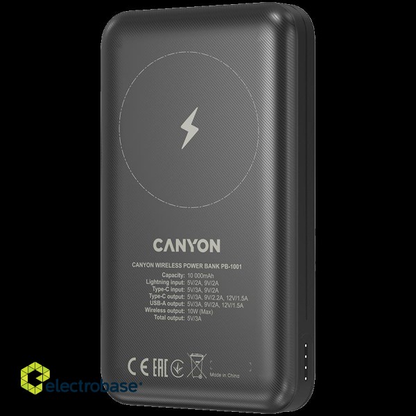 CANYON power bank PB-1001 10000 mAh PD 18W QC 3.0 Wireless 10W Black фото 5