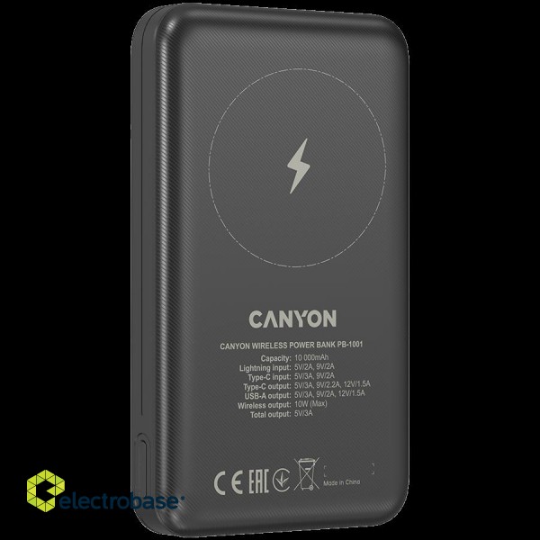 CANYON power bank PB-1001 10000 mAh PD 18W QC 3.0 Wireless 10W Black фото 6